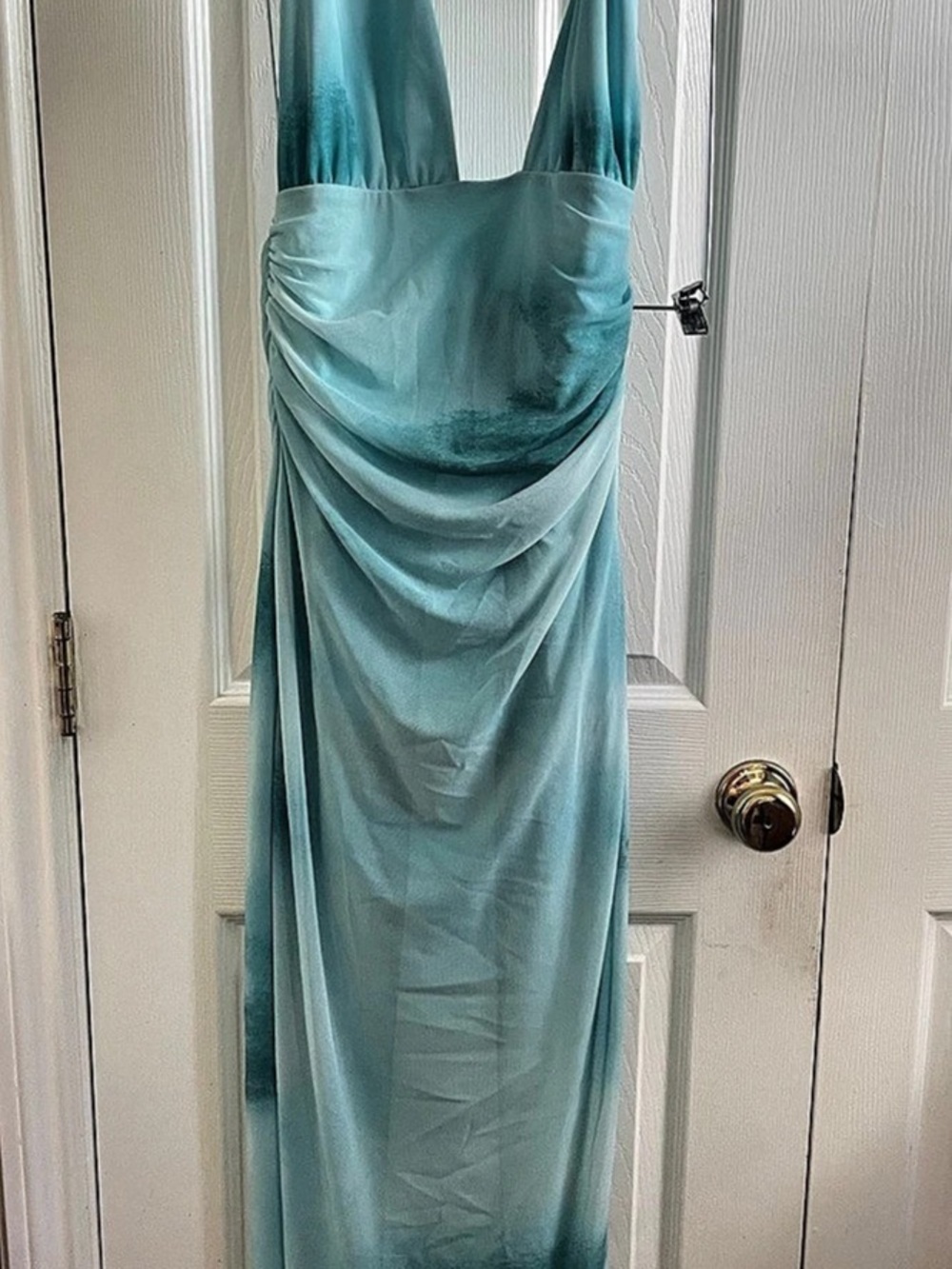 Zara Halter Neck Long Dress Draped Maxi Dress in Blue Size Large